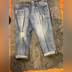 Molly & Isadora Distressed Denim Capri Women’s Plus Size 32W